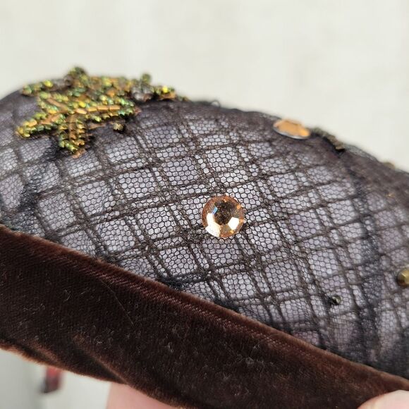 50s Tambour Embroidery Beaded Women's Hat Facinator Pillbox Mesh - Picture 8 of 16